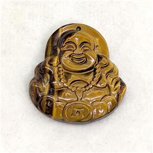 Natural Tiger Eye Stone Buddha Pendant, approx 34-37mm