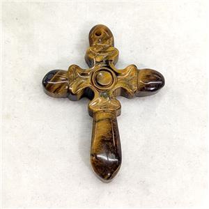 Natural Tiger Eye Stone Cross Pendant, approx 34-46mm