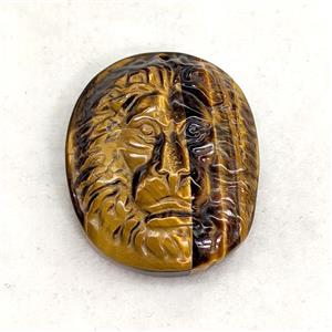 Natural Tiger Eye Stone Lionhead Pendant, approx 31-38mm