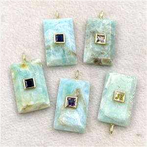 Natural Blue Hemimorphite Rectangle Pendant Pave Zirconia Mixed, approx 18-30mm
