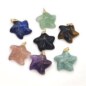 Natural Gemstone Starfish Pendant Mixed, approx 25mm