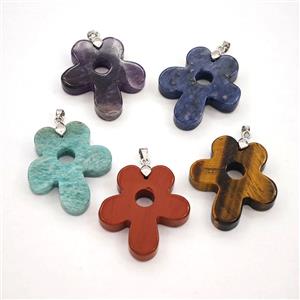 Natural Gemstone Flower Pendant Mixed, approx 30-35mm