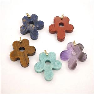Natural Gemstone Flower Pendant Mixed, approx 30-35mm