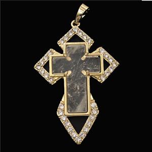 Copper Cross Pendant Pave Zirconia Clear Quartz Gold Plated, approx 33-57mm