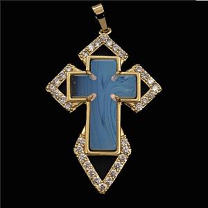 Copper Cross Pendant Pave Zirconia Opalite Gold Plated, approx 33-57mm