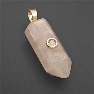 Pink Rose Quartz Bullet Pendant Pave Zirconia, approx 12-30mm
