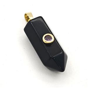 Black Obsidian Bullet Pendant Pave Zirconia, approx 12-30mm