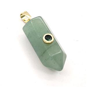 Green Aventurine Bullet Pendant Pave Zirconia, approx 12-30mm