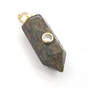 Unakite Bullet Pendant Pave Zirconia, approx 12-30mm