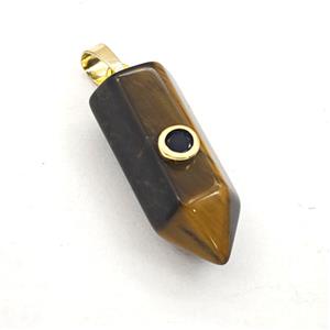 Tiger Eye Stone Bullet Pendant Pave Zirconia, approx 12-30mm