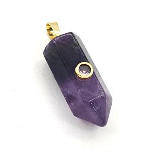 Purple Amethyst Bullet Pendant Pave Zirconia, approx 12-30mm