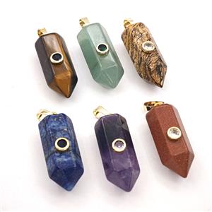 Natural Gemstone Bullet Pendant Pave Zirconia Mixed, approx 12-30mm