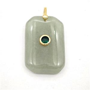 Green Aventurine Rectangle Pendant Pave Zirconia, approx 20-30mm