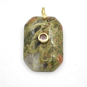 Unakite Rectangle Pendant Pave Zirconia, approx 20-30mm