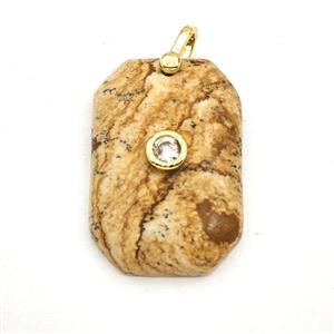 Picture Jasper Rectangle Pendant Pave Zirconia, approx 20-30mm