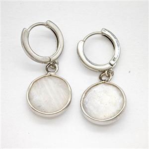Clear Quartz Copper Hoop Earrings Circle Platinum Plated, approx 14mm, 14mm dia