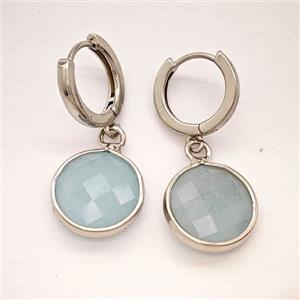 Blue Aquamarine Copper Hoop Earrings Circle Platinum Plated, approx 14mm, 14mm dia
