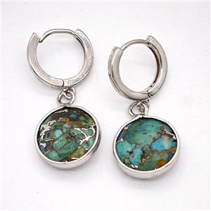 Mosaic Turquoise Copper Hoop Earrings Circle Platinum Plated, approx 14mm, 14mm dia