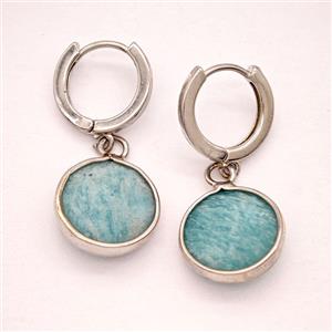 Green Amazonite Copper Hoop Earrings Circle Platinum Plated, approx 14mm, 14mm dia