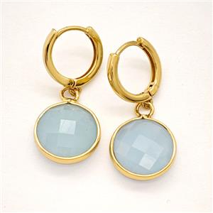 Blue Aquamarine Copper Hoop Earrings Circle Gold Plated, approx 14mm, 14mm dia