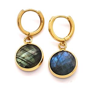 Labradorite Copper Hoop Earrings Circle Gold Plated, approx 14mm, 14mm dia