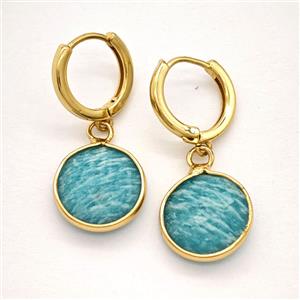 Green Amazonite Copper Hoop Earrings Circle Gold Plated, approx 14mm, 14mm dia