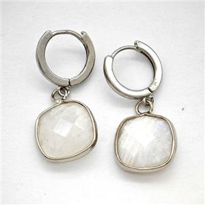 Clear Quartz Copper Hoop Earrings Square Platinum Plated, approx 14mm, 14mm dia