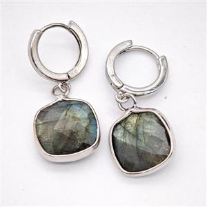 Labradorite Copper Hoop Earrings Square Platinum Plated, approx 14mm, 14mm dia