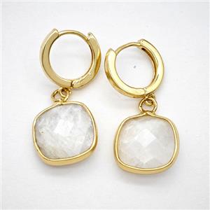 Clear Quartz Copper Hoop Earrings Square Gold Plated, approx 14mm, 14mm dia