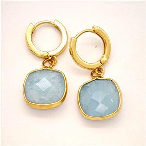 Blue Aquamarine Copper Hoop Earrings Square Gold Plated, approx 14mm, 14mm dia