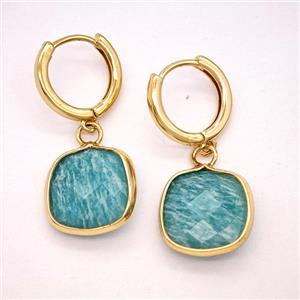 Green Amazonite Copper Hoop Earrings Square Gold Plated, approx 14mm, 14mm dia