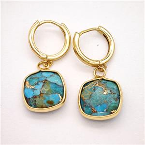 Blue Mosaic Turquoise Copper Hoop Earrings Square Gold Plated, approx 14mm, 14mm dia