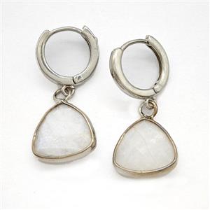 Clear Quartz Copper Hoop Earrings Triangle Platinum Plated, approx 14mm, 14mm dia