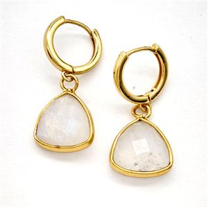 Clear Quartz Copper Hoop Earrings Triangle Gold Plated, approx 14mm, 14mm dia