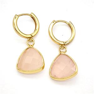 Rose Quartz Copper Hoop Earrings Triangle Gold Plated, approx 14mm, 14mm dia