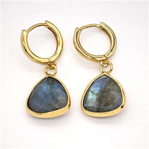 Labradorite Copper Hoop Earrings Triangle Gold Plated, approx 14mm, 14mm dia