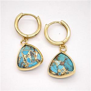 Mosaic Turquoise Copper Hoop Earrings Triangle Gold Plated, approx 14mm, 14mm dia