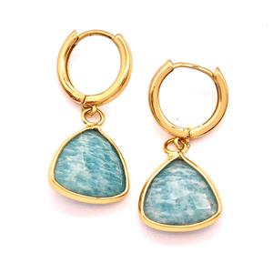 Green Amazonite Copper Hoop Earrings Triangle Gold Plated, approx 14mm, 14mm dia