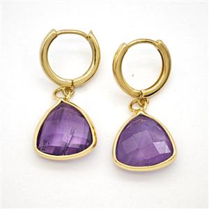 Purple Amethyst Copper Hoop Earrings Triangle Gold Plated, approx 14mm, 14mm dia