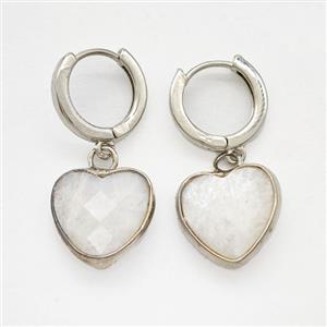 Clear Quartz Copper Hoop Earrings Heart Platinum Plated, approx 14mm, 14mm dia
