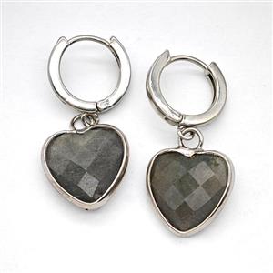 Labradorite Copper Hoop Earrings Heart Platinum Plated, approx 14mm, 14mm dia
