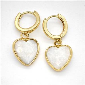Clear Quartz Copper Hoop Earrings Heart Gold Plated, approx 14mm, 14mm dia