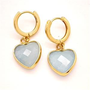 Blue Aquamarine Copper Hoop Earrings Heart Gold Plated, approx 14mm, 14mm dia