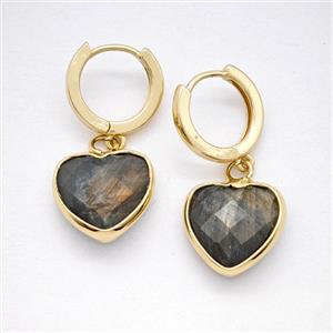 Labradorite Copper Hoop Earrings Heart Gold Plated, approx 14mm, 14mm dia