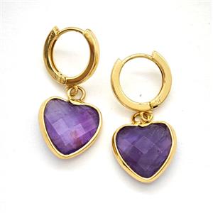 Purple Amethyst Copper Hoop Earrings Heart Gold Plated, approx 14mm, 14mm dia