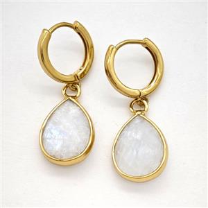 Clear Quartz Copper Hoop Earrings Teardrop Gold Plated, approx 12-16mm, 14mm dia