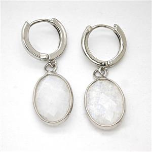 Clear Quartz Copper Hoop Earrings Oval Platinum Plated, approx 12-16mm, 14mm dia