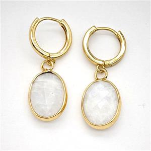 Clear Quartz Copper Hoop Earrings Oval Gold Plated, approx 12-16mm, 14mm dia