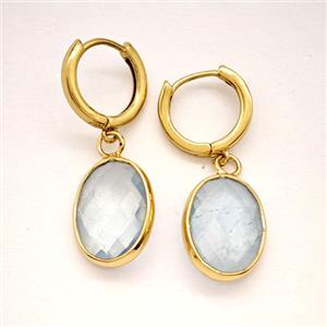 Blue Aquamarine Copper Hoop Earrings Oval Gold Plated, approx 12-16mm, 14mm dia
