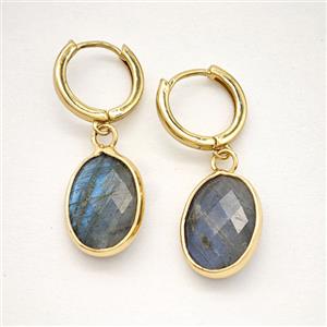 Labradorite Copper Hoop Earrings Oval Gold Plated, approx 12-16mm, 14mm dia
